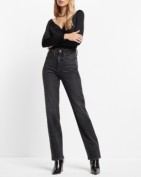 Express Super High Waisted Dark Wash Modern Straight Jeans, Women's Size:10