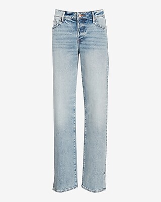 Low Rise Light Wash Split Hem Baggy Straight Jeans
