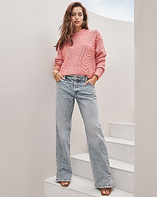 Low Rise Light Wash Split Hem Baggy Straight Jeans