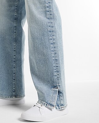 Low Rise Light Wash Split Hem Baggy Straight Jeans