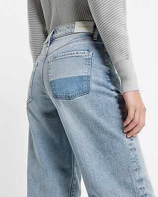 Low Rise Light Wash Split Hem Baggy Straight Jeans