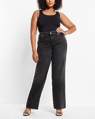 Low Rise Black Baggy Straight Jeans