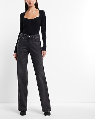 Low Rise Black Baggy Straight Jeans