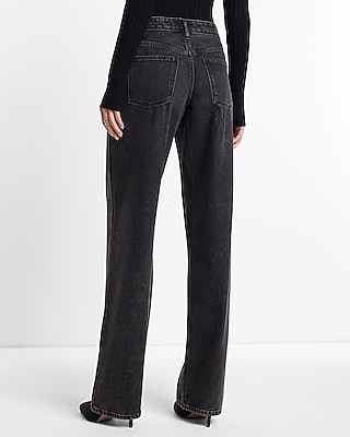 Low Rise Black Baggy Straight Jeans