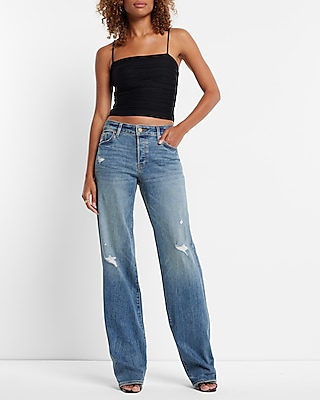 Low Rise Medium Wash Baggy Straight Jeans | Express