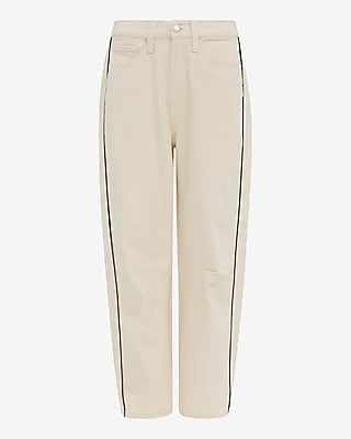 Low Slung Ivory Piped Barrel Jeans