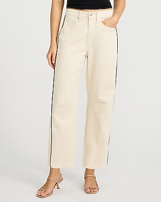 Low Slung Ivory Piped Barrel Jeans