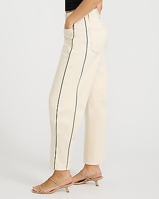 Low Slung Ivory Piped Barrel Jeans