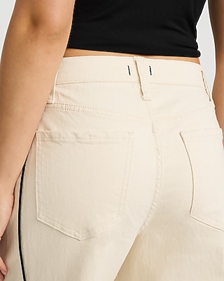 Low Slung Ivory Piped Barrel Jeans