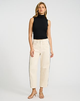 Low Slung Ivory Piped Barrel Jeans