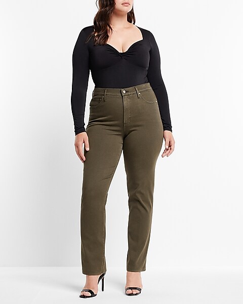 High Waisted Olive Supersoft Modern Straight Jeans