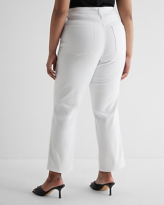 High Waisted White Ripped Straight Ankle Jeans