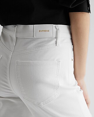 High Waisted White Ripped Straight Ankle Jeans