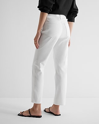 High Waisted White Ripped Straight Ankle Jeans