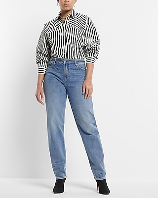 Mid Rise Medium Wash Belted Baggy Tapered Jeans