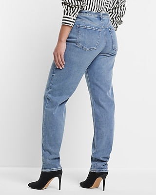 Mid Rise Medium Wash Belted Baggy Tapered Jeans