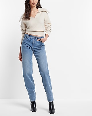 Mid Rise Medium Wash Belted Baggy Tapered Jeans