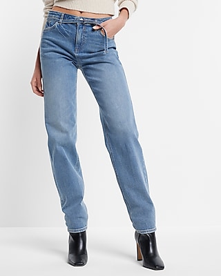 Mid Rise Medium Wash Belted Baggy Tapered Jeans