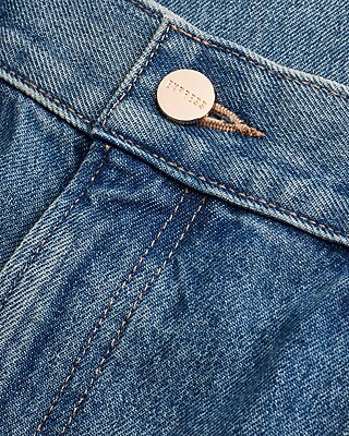 Super High Waisted Medium Wash Utility Modern Straight Jeans