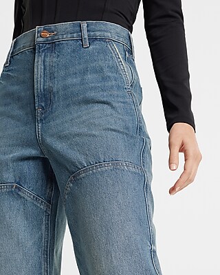 Super High Waisted Medium Wash Utility Modern Straight Jeans - image 3