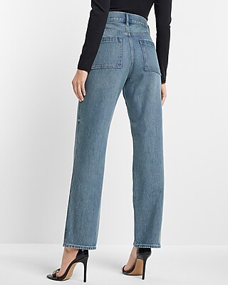 Super High Waisted Medium Wash Utility Modern Straight Jeans - image 4