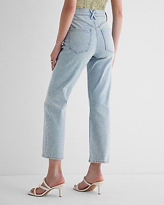 High Waisted Light Wash Ripped Straight Ankle Jeans - image 4