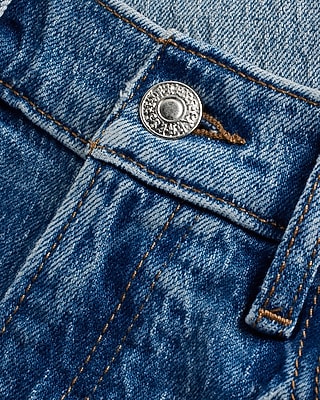 High Waisted Medium Wash Drop Hem Straight Ankle Jeans