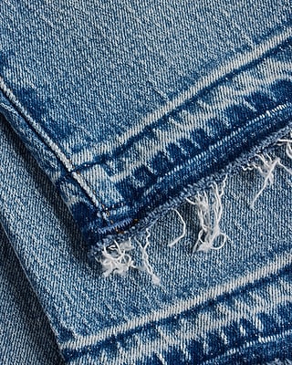 High Waisted Medium Wash Drop Hem Straight Ankle Jeans