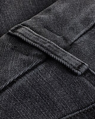 High Waisted Washed Black Raw Hem FlexX Straight Ankle Jeans