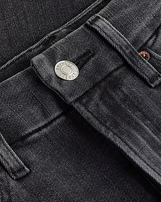 High Waisted Washed Black Raw Hem FlexX Straight Ankle Jeans