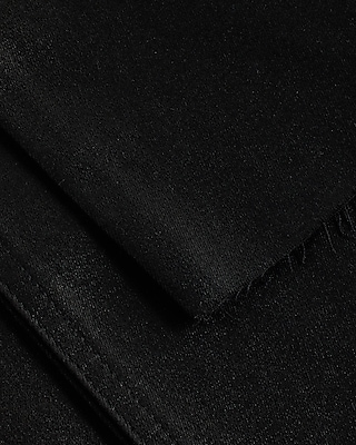 High Waisted Black Coated Raw Split Hem Modern Straight Jeans