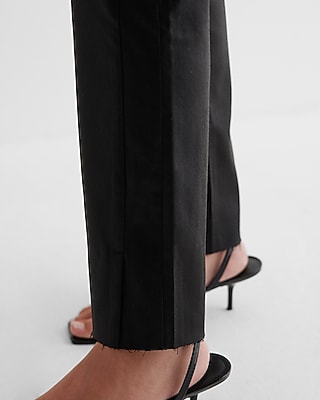 High Waisted Black Coated Raw Split Hem Modern Straight Jeans