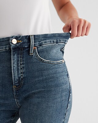 High Waisted Dark Wash Raw Hem FlexX Straight Ankle Jeans