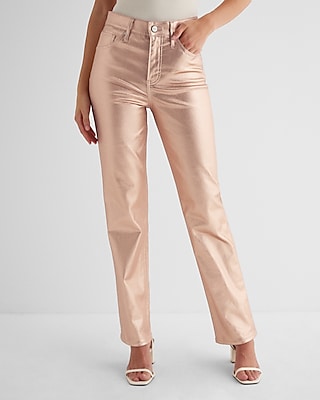 High Waisted Metallic Coated Modern Straight Jeans