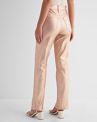 High Waisted Metallic Coated Modern Straight Jeans