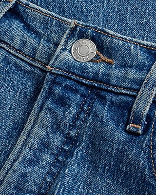 High Waisted Medium Wash Straight Ankle Cargo Jeans