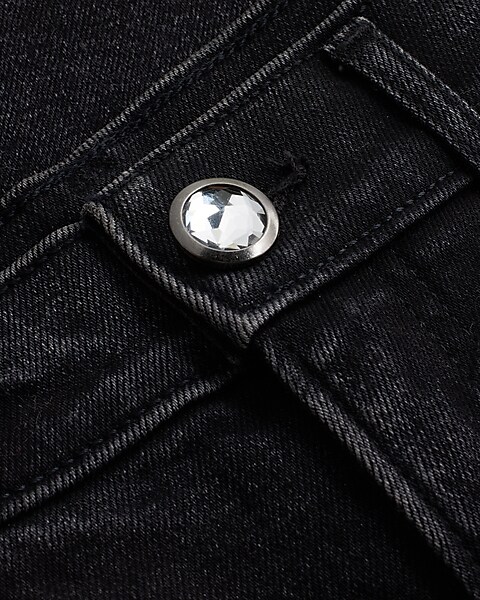 Express High Waisted Black Rhinestone Button Modern Straight Jeans