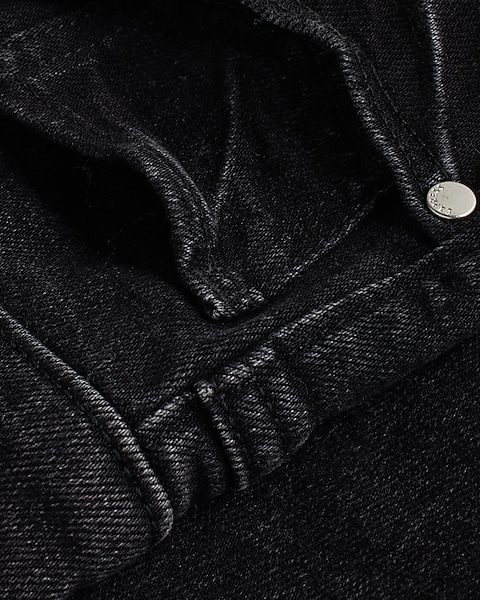 High Waisted Black Rhinestone Button Modern Straight Jeans High Waisted Black Rhinestone Button Modern Straight Jeans