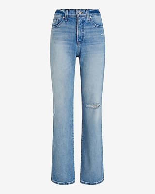 High Waisted Medium Wash Ripped Modern Straight Jeans