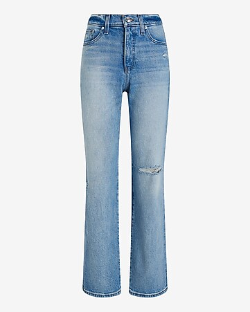 High Waisted Gray Wash Knee Cutout Modern Straight Jeans
