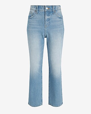 High Waisted Light Wash Straight Ankle Jeans