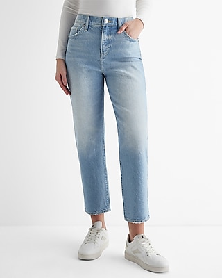 High Waisted Light Wash Straight Ankle Jeans