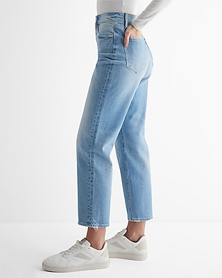 High Waisted Light Wash Straight Ankle Jeans