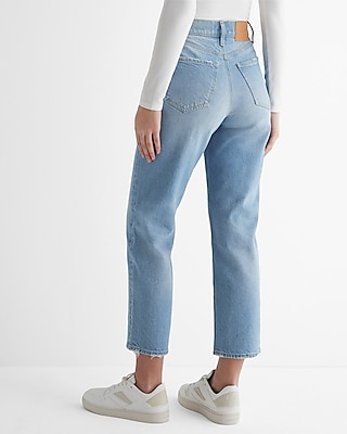 High Waisted Light Wash Straight Ankle Jeans