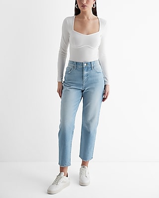 High Waisted Light Wash Straight Ankle Jeans