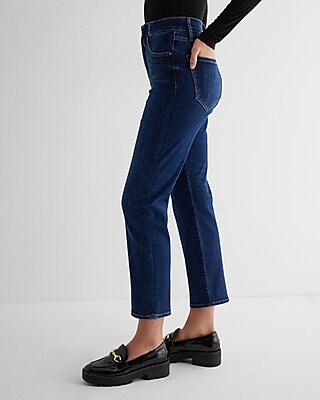 High Waisted Dark Wash Straight Ankle Jeans