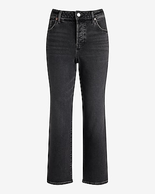High Waisted Washed Black Relaxed Straight Ankle Jeans