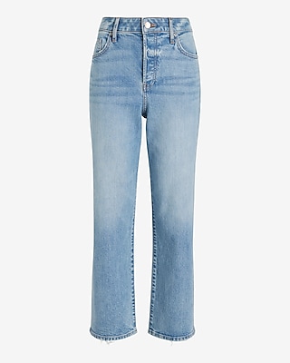 High Waisted Light Wash Relaxed Straight Ankle Jeans