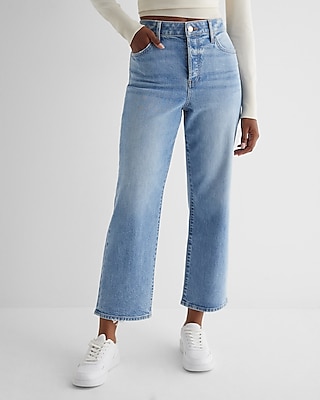 High Waisted Light Wash Relaxed Straight Ankle Jeans