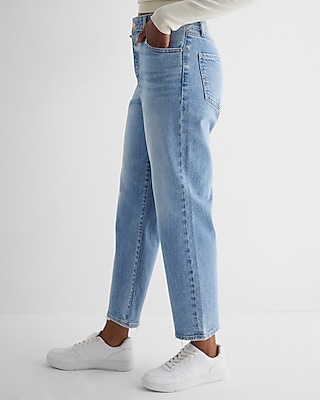 High Waisted Light Wash Relaxed Straight Ankle Jeans